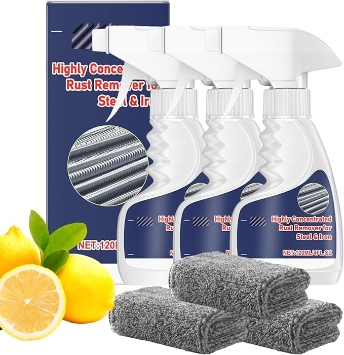 Highly Concentrated Steel Rust Remover,Highly Concentrated Rust Remover For Steel & Iron,Powerful And Fast Cleaning Spray Of Heavy-Duty Metal,Steels Bars,Cast Iron,Screws And Bolts (3)