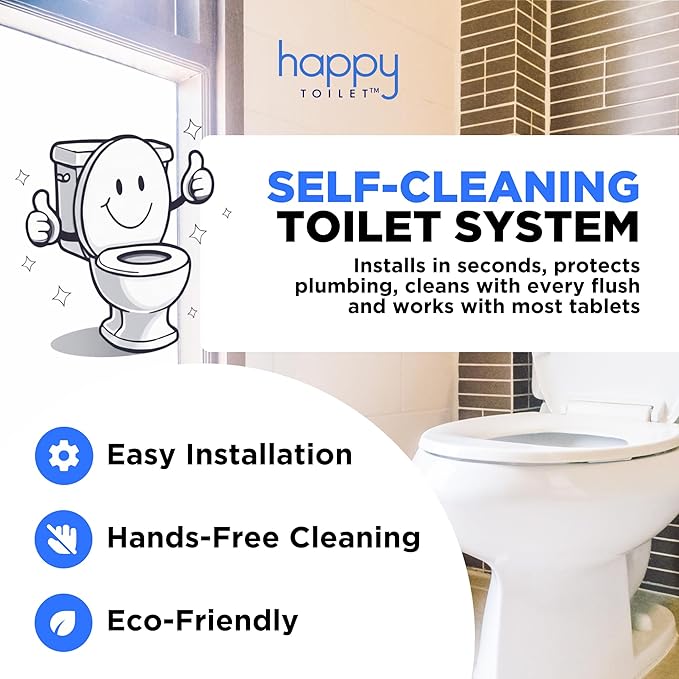 Happy Toilet Cleaner Deuce - Compatible w Kohler Toilets & Canister Flushing Systems - Automatic Toilet Bowl Cleaner 2-Pack - Easy to Install Toilet Tablet Holder, Self-Cleaning Toilet System