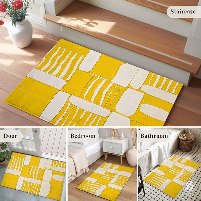 Impressionist Style Entryway Rug 2'x3', Yellow Abstract Blurred Color Small Area Rug Non-Slip Front Door Mat Washable Floor Carpet for Indoor Entrance Kitchen Bathroom
