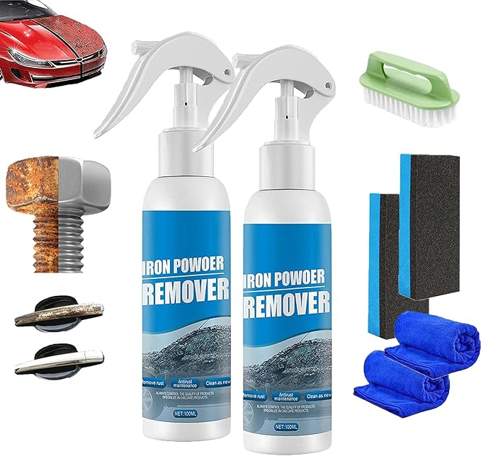 Multi Purpose Rust Remover Spray, Iron Powder Remover, Rust Removal Spray, Rustout Instant Remover Spray, Iron Out Rust Stain Remover, Car Rust Removal Spray (2pcs, 100ml)