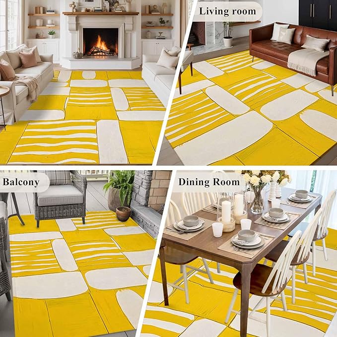 Impressionist Style 8'x10' Large Area Rugs, Yellow Abstract Blurred Color Washable Area Rugs Non-Slip Indoor Floor Mats Large Carpet for Living Room Bedroom Dining Room