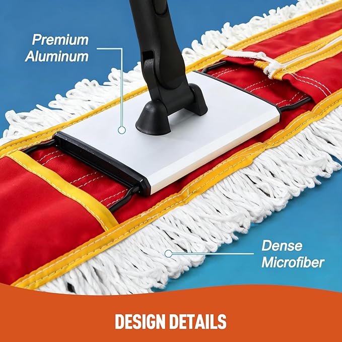 CLEANHOME 36" Commercial Dust Mops for Floor Cleaning Heavy Duty Floor Duster Mop with Long Handle Hotel Gym Household Cleaning Supplies for Hardwood, Tiles, Marble Floors (Red)