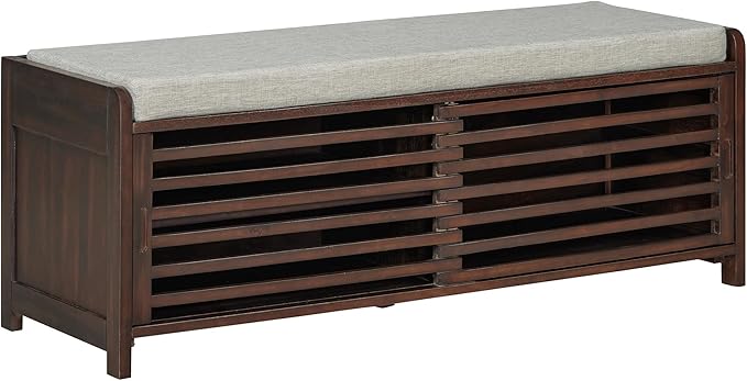 Knocbel Entryway Storage Bench with Sliding Doors and 1 Shelf, Living Room Entrance Hallway Foyer Shoe Bench Bedroom End of Bed Bench, 220lbs Weight Capacity (Espresso 2-Door)