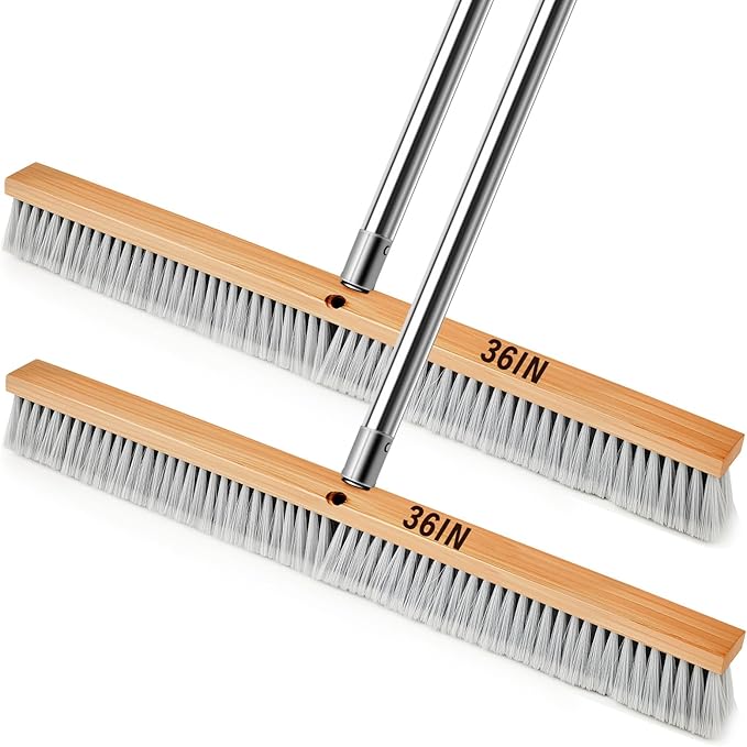 Maxdot 2 Pcs 36" Push Broom with Stainless Steel Telescopic Handle,Polypropylene Bristles, Heavy Duty Push Large Broom with Handle for Smooth-Surface Home and Garage Sweeping