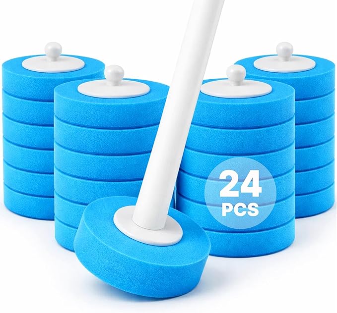 CiLoN 24 Count Carry Detergent Disposable Toilet Brush Refill Pads. 5-Layer Rich Foam Cleaning Sponge Head Replacements. Pre-Loaded Disposal Scrubbing Head Refills For Toilet Wands. 24 Pads-Value Pack