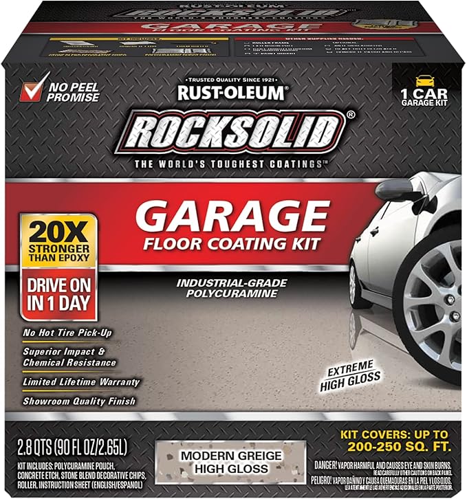 Rust-Oleum 381086 RockSolid Polycuramine Garage Floor Coating, 1 Car Kit, High Gloss Modern Greige