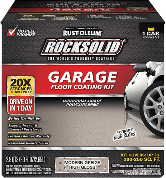Rust-Oleum 381086 RockSolid Polycuramine Garage Floor Coating, 1 Car Kit, High Gloss Modern Greige