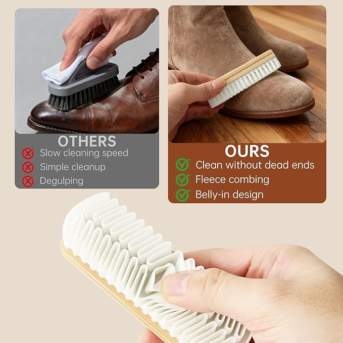 Suede Shoe Brush and Eraser Set, 2025 New Suede Cleaning Brush for Shoes, Bags, Jackets, and Sofas, Wooden Handle Suede Shoe Cleaner, Soft Brush and Stain Eraser for Easy Care (2 Pack)