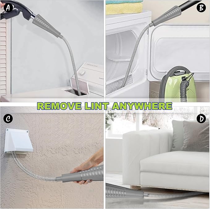 Sealegend Dryer Vent Cleaner Kit Dryer Lint Vac Attachment with Brush, Lint Remover, Dryer Vent Vacuum Hose Cleaning Tools, Grey