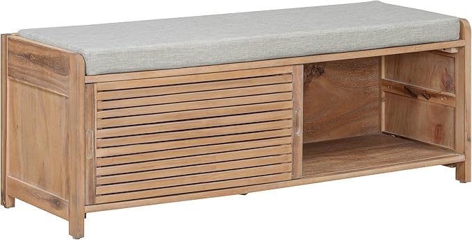 Knocbel Entryway Storage Bench with Sliding Doors and 1 Shelf, Living Room Entrance Hallway Foyer Shoe Bench Bedroom End of Bed Bench, 220lbs Weight Capacity (White Washed 2-Door)