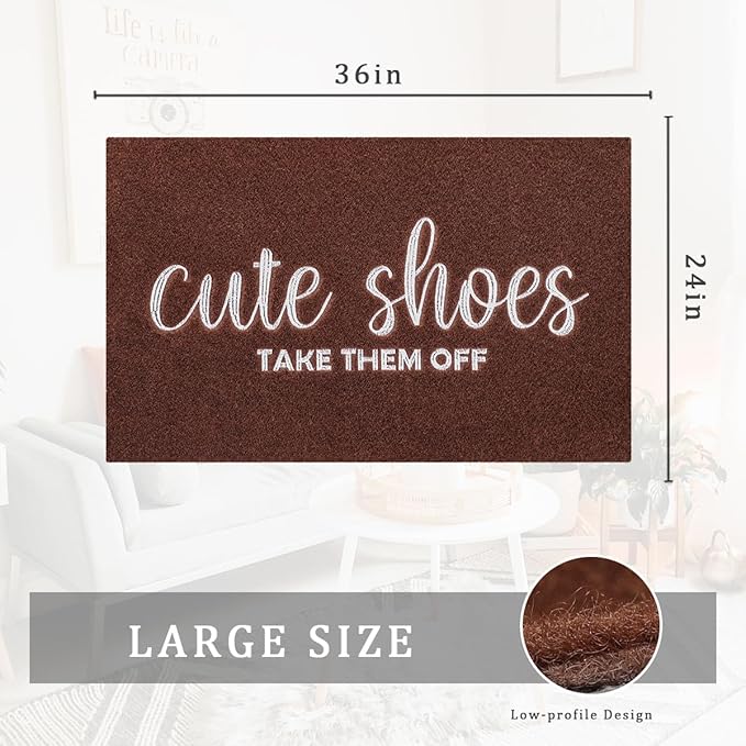 Door Mat Entryway Rubber Backing Front Door Home Door Mats Welcome Cute Shoes Take Them Off Mat for Hallway Home Office Garden 36"x24" Coffe