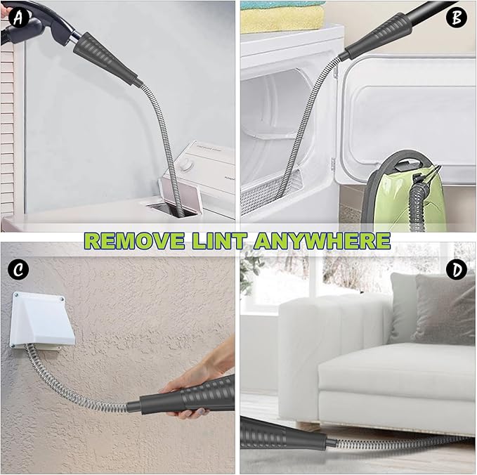 Sealegend Dryer Vent Cleaner Kit Dryer Lint Vac Attachment with Brush, Lint Remover, Dryer Vent Vacuum Hose Cleaning Tools, Black