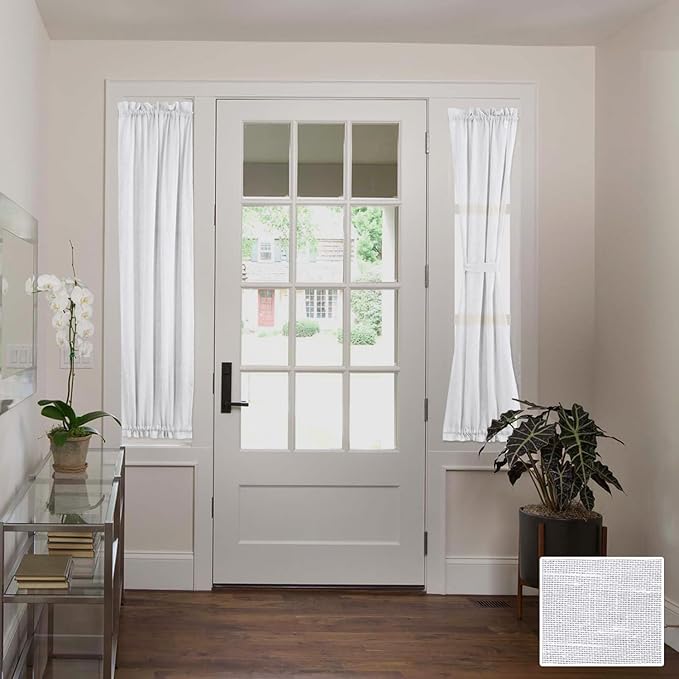 H.VERSAILTEX Pure White Linen Blended French Door Curtain Privacy Light Filgtering Tricia Window Door Curtain for Patio Sidelight Glass Blind Tie Up Shade for Kitchen, W 25 x L 72 in, 1 Pc