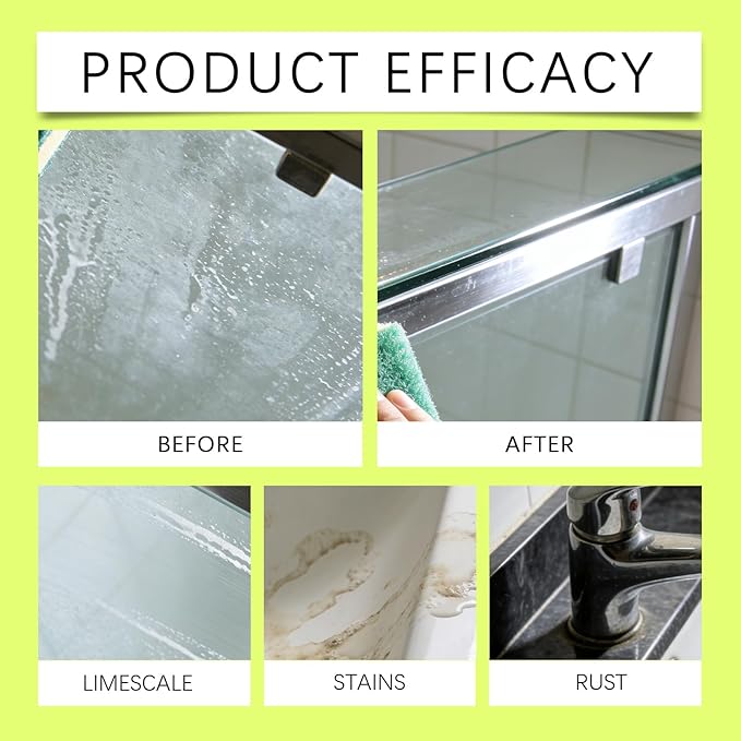 Hard Water Stain Remover, Gentle Lime and Bathroom Descaler, Calcium, Lime & Rust Remover Cleaner for Shower, Glass, Toilet, Water Pipe, Tub & Sink (1pc)