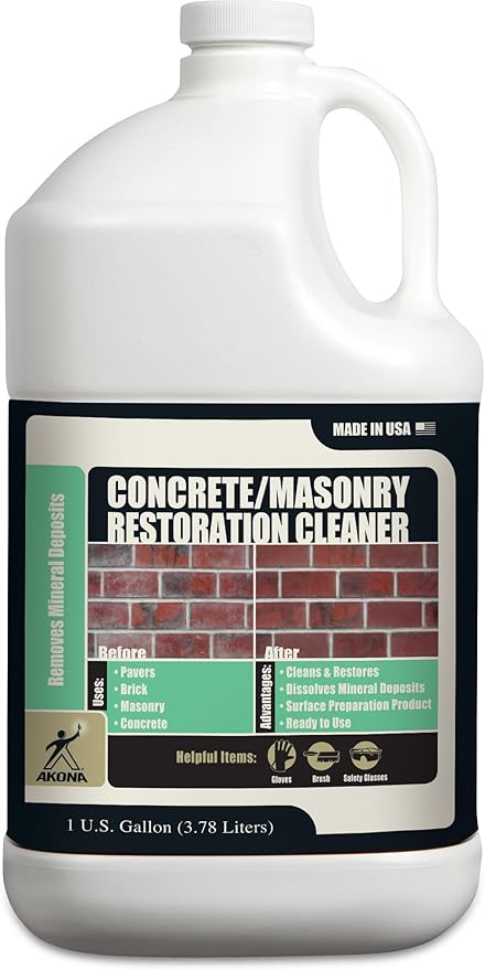 Akona Concrete/Masonry Restoration Cleaner - Clean & Restore Concrete, Masonry, Brick, Pavers, & More, Removes Efflorescence, Indoor or Outdoor, Multipurpose (1 Gallon, 1)