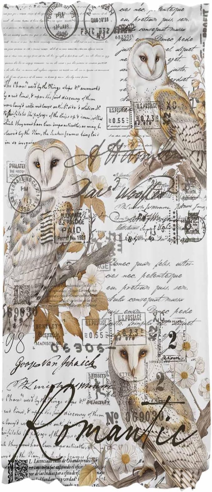 French Door Curtain Panel for Front Door, Bird Owl Flower Envelope Postmark Black White Slidelight Door Curtains with Tieback Light Filtering Privacy Panels for Doorway Entryway 25"x 40"