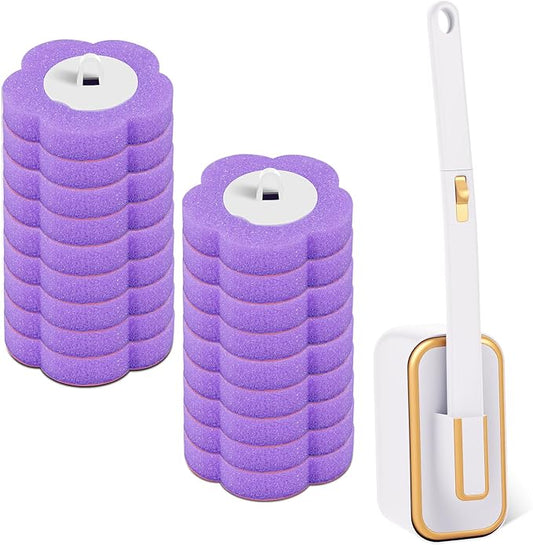 Disposable Toilet Brush, 18 Pcs/36pcs Disposable Toilet Brush Cleaner Refills Wall Toilet Wand Kit with Lengthened Handle Efficient Replacable Wall Toilet Cleaner Set Handle Kit (Style 1)