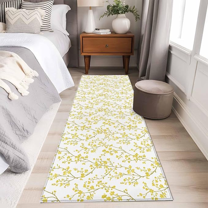 Flowers Runner Rug 2'x6', Branches Hallway Runner Rugs Washable Non-Slip Bedside Floor Mats Carpet for Kitchen Bedroom Laundry Room Bathroom