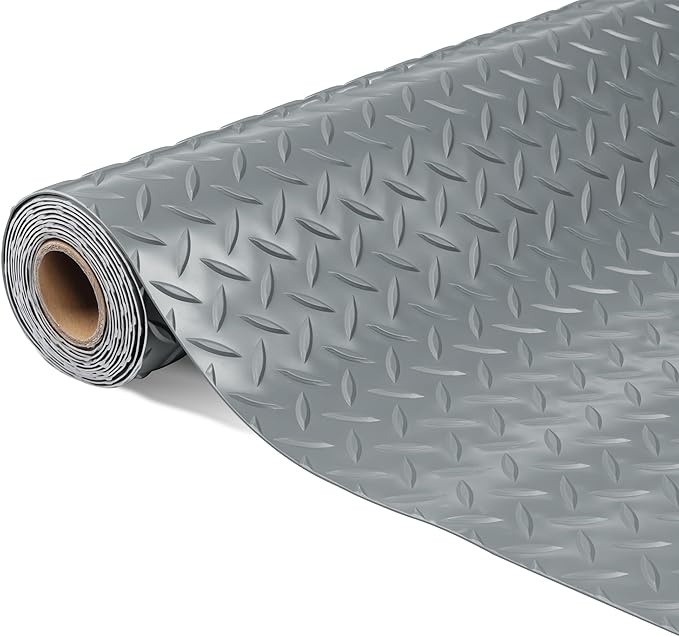 7'4"x 17' Garage Floor Mat, Thickened Garage Mats Flooring Roll for Under Car, Non Slip Diamond Plate PVC Floor Protector Mat for Garage, Warehouse, Gyms, Trailer