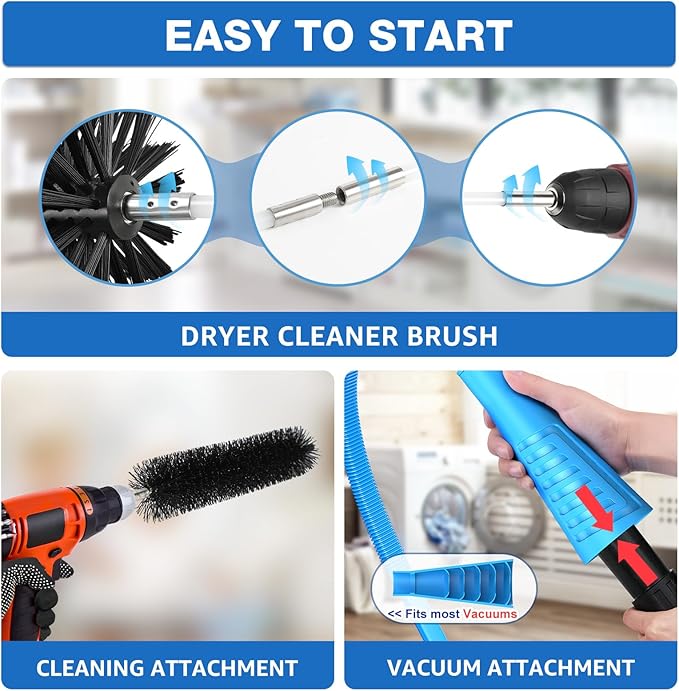 Petode 22-piece 60-Feet Dryer Vent Cleaner Kit, Dryer Vent Cleaning Kit Lint Remover with Dryer Vent Brush, Vacuum Hose Attachment Cleaning Tools, Flexible Lint Trap Brush, Vacuum & Dryer Adapters