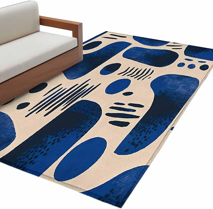 Modernism 4'x6' Area Rugs, Blue Black Geometric Abstract Style Washable Area Rugs Non-Slip Indoor Floor Mats Carpet for Living Room Bedroom Dining Room