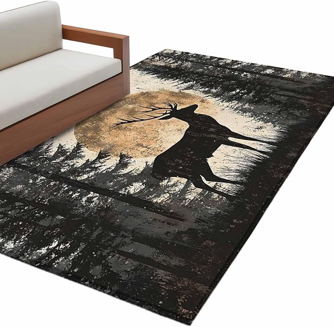 Deer Area Rugs 2.7'x5', Elk Silhouette Washable Area Rugs Non-Slip Indoor Floor Mats Carpet for Living Room Bedroom Dining Room