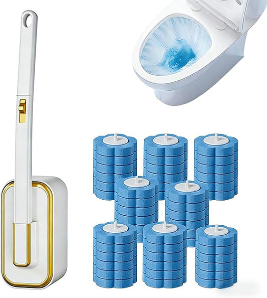 Disposable Toilet Brush with 48 Replacement Heads, Wall-Mounted Toilet Brush, Suitable for Cleaning Toilet Bowls, bathtubs, Bathroom Floors and Other Surfaces (Refill Heads with Built-in Cleaner)