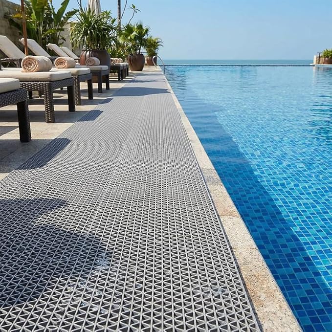 Non Slip Drainage Mats PVC Pool Floor Mat 0.23'' Thick Outdoor Indoor Parking Space Mat for Bathroom Garage Basement Backyard Commercial Kitchen 3x5Ft, Grey