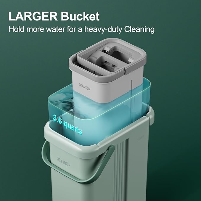 JOYMOOP Mop and Bucket Set - Mops for Floor Cleaning & Wall Cleaner with Long Handle, Include 5 Microfiber Mop Pads - Green Bucket (X-Large)