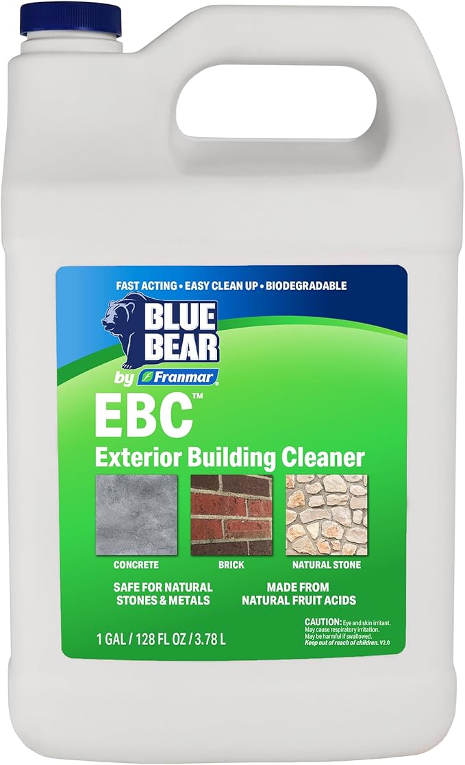 Blue Bear EBC Exterior Building Cleaner - Natural Fruit Acid Concentrate for Brick, Stone, Concrete & Metal-Removes Efflorescence, Lime Residue, Moss, Algae & Dirt - Low VOC, Biodegradable (1 Gallon)