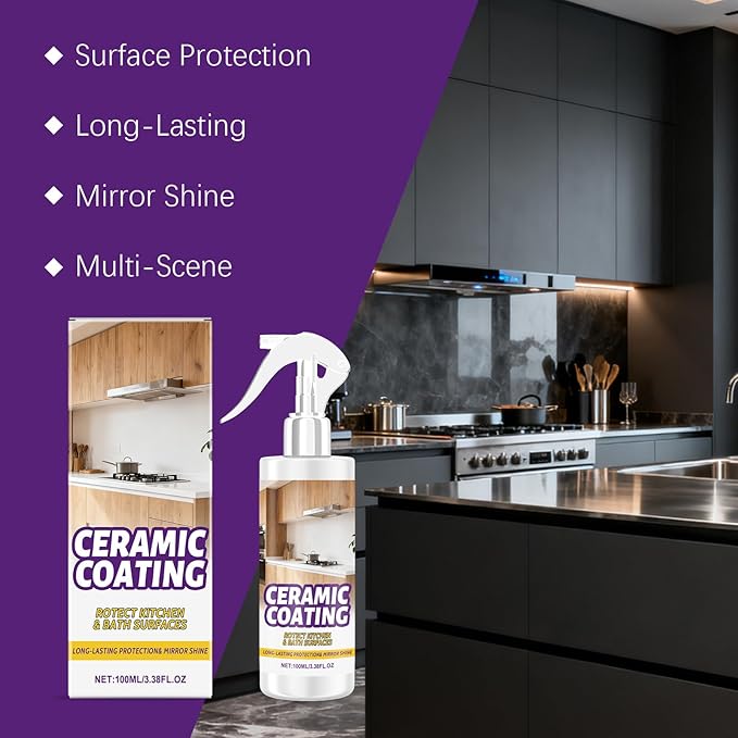 Home Ceramic Coating Spray for Stainless Steel, Glass & Countertops – Long-Lasting Sealant & Protector to Repel Fingerprints, Grime & Stains for Kitchen & Bathroom Surfaces