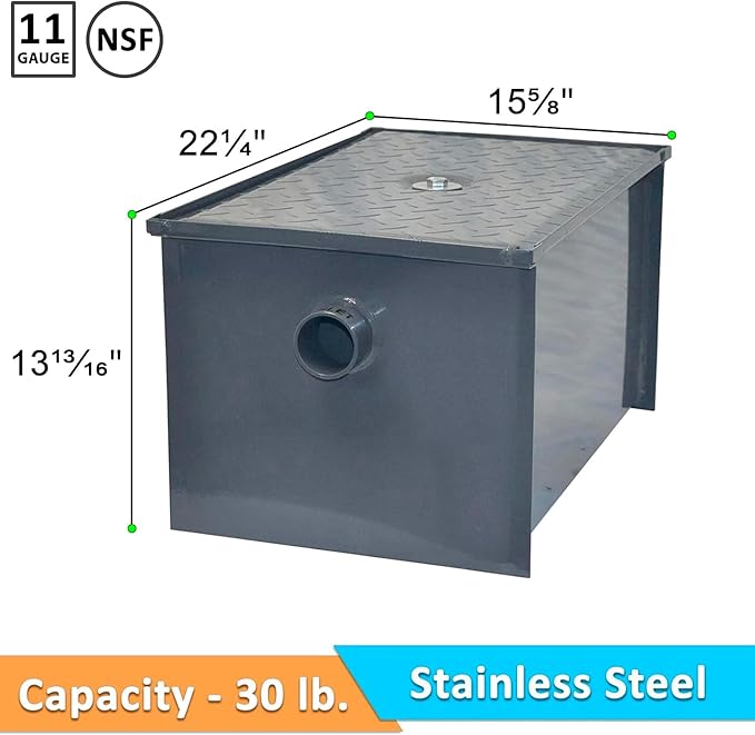 30 LB Carbon Steel Grease Trap Interceptor for Restaurant Under Sink Kitchen, Commercial Grease Interceptor for Dishwashers & Sinks, Oil Separator for Food Trucks, Cafes & Commercial Kitchens
