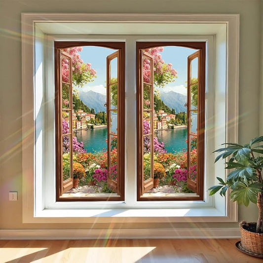 Window Privacy Film 17x39 Inch Scenic Lake View Design Peel and Stick Static Cling Decorative Window Film for Home Office Bedroom Bathroom Glass Door Covering