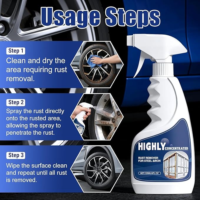 Rust Remover Spray for Metal, Powerful Rust Remover Heavy Duty Metal Cleaner, Multipurpose Rust Remover Spray for Tools,Stainless Steel,Automotive Part,Fast Acting Rust (1PCS*120ML)