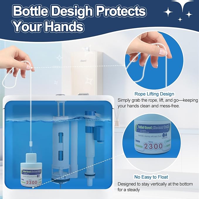 Msvvko Toilet Bowl Cleaner, Automatic Long-Lasting Blue Toilet Cleaner Bottle, Septic Safe Toilet Bowl Tablets in Bottles, Fresh Bathroom & Deodorize, 6 Pack, 2300 Flushes Each