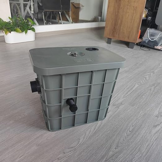 PP Plastic Grease Trap 15L, Lightweight & Corrosion Resistant Under Sink Oil Water Separator with 6-Stage Filtration & Left Outlet, Kitchen Wastewater Filter