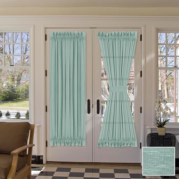 H.VERSAILTEX Linen French Door Curtain Panels 72 Inches Long, Sea Mist Flax Linen Window Draperies for Front Sliding Glass Door Tiebacks for Glass Door Patio Door Windows, Rod Pocket 1 Panel
