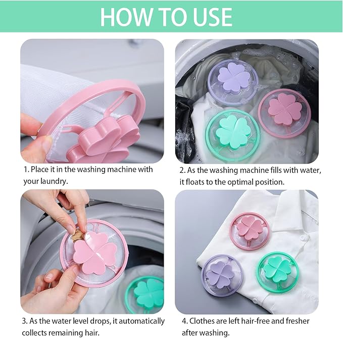 2026 New Pet Hair Remover for Laundry,Lint Catcher for Washing Machine,Washing Machine Lint Catcher, Floating Hair Filter. (Four Leaf Clover Mixed Color)