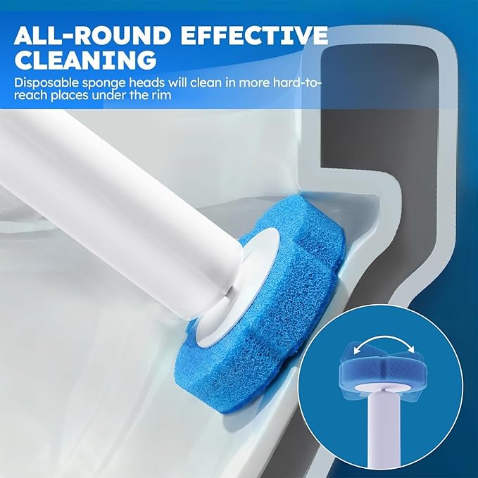 Disposable Toilet Brush 2 Pack- Toilet Bowl Cleaner, Toilet Bowl Brush, Each Toilet Wand with 8 PCS Brush Refills for Bathroom Deep Cleaning Round Shape(2 Pack, White)