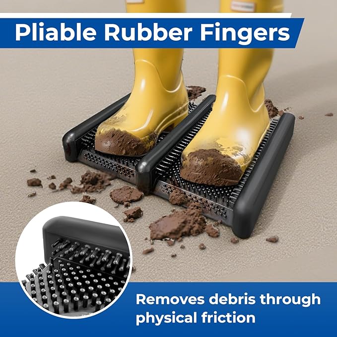 ROBLOCK Boot Brush Scraper Outdoor with Pliable Rubber Fingers, Portable Shoe & Boot Scraper for Outdoor Entry, Removes Snow, Sand, Mud from Soles & Edges, 15''x12 All Weather Flat Mud Chucker, Black
