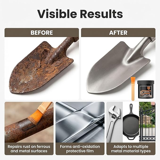Rust Converter - Rust Stain Remover Agent, Iron Cleaner for Furniture, Fast Action with Easy Application, Garage Supply, Metal Solution for Bathroom and Plumbing