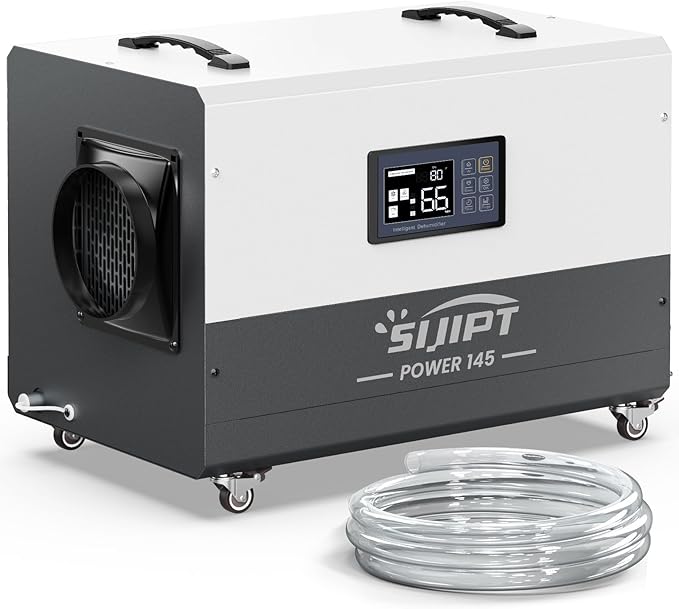 145 Pint Commercial Dehumidifier with Pump, Dehumidifiers for Crawl Space & Basement with Drain Hose, Industrial Dehumidifier with Swivel Caster for Large Space, Large Capacity, Auto Defrost