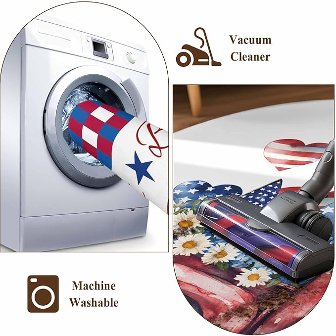Red Truck USA Flag Stars Large Round Rug 8Ft, God Bless America Circle Area Rugs Washable Non Slip Indoor Floor Mats Carpet for Living Room Bedroom Dining Room Home Decor