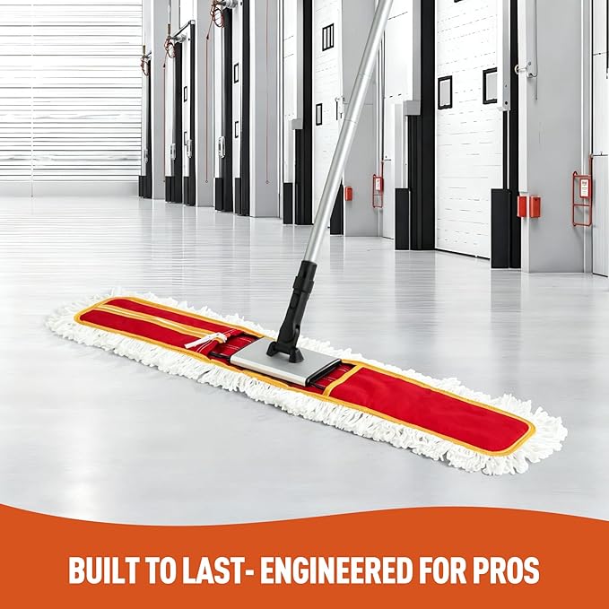 CLEANHOME 36" Commercial Dust Mops for Floor Cleaning Heavy Duty Floor Duster Mop with Long Handle Hotel Gym Household Cleaning Supplies for Hardwood, Tiles, Marble Floors (Red)