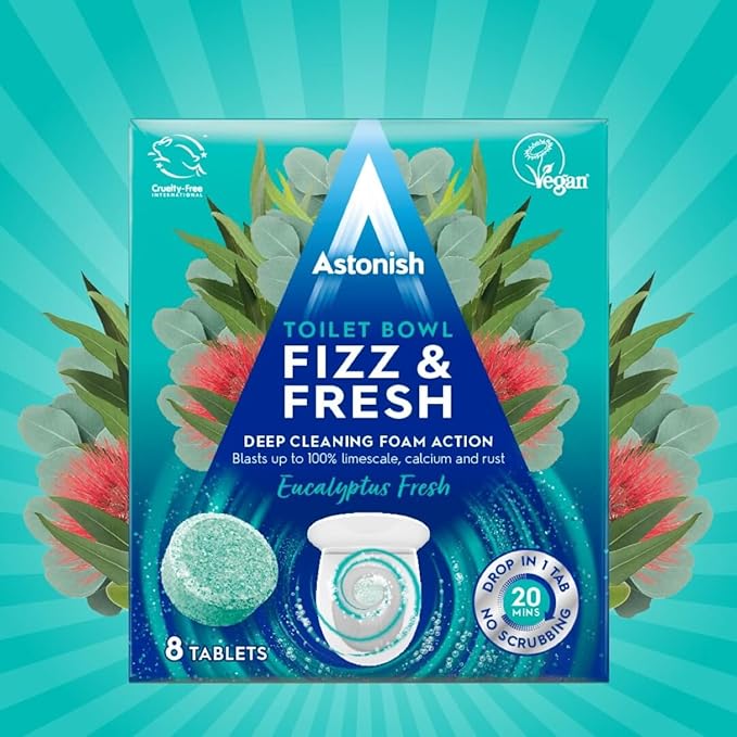 Astonish Fizz & Fresh Foaming Toilet Bowl Cleaner Tablets Bundle – Deep Cleaning Eucalyptus, Lemon Splash & Pink Peony Scents – Limescale, Calcium & Rust Remover for Hard-to-Reach Stains, 24 Tablets T
