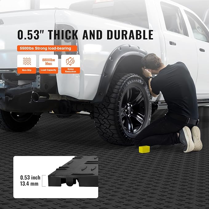 VEVOR Garage Floor Tiles 12 x 12 x 0.53 inch, Interlocking Design Ease of Installation Double-Sided Texture Non-Slip Sturdiness, for Garages, Basements, Repair Shops, Black, 50 Pack