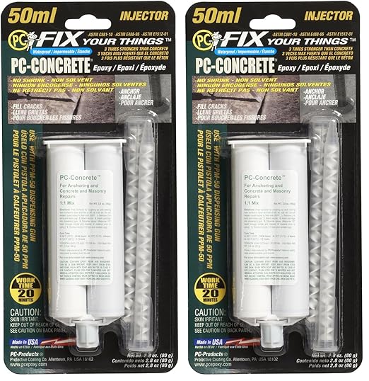 PC Products PC-Concrete Epoxy Adhesive Paste for Anchoring and Crack Repair, Two-Part 50 ml Cartridge, Gray 70505 (Pack of 2)