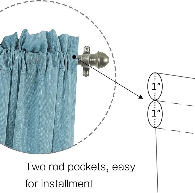 H.VERSAILTEX Linen French Door Curtains Set of 2 for Front Door, Light Filtering Privacy Semi Sheer Window Curtains with Rod Pocket and Tie Back, Turquoise, 52W X 72L Inch