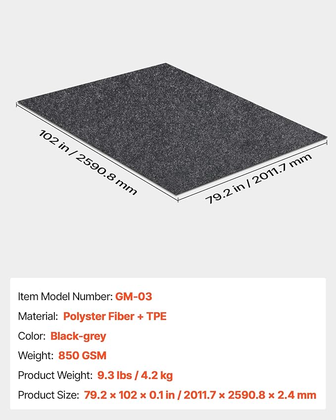 VEVOR Waterproof Garage Floor Mat for Under Car, Non-Slip 6.6'x8.5' Oil Spill Mat Heavy Duty Containment Mat, Protects Garage Floor from Water, Mud and Oil, for Garages Greenhouses Entrance