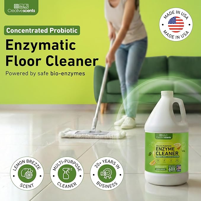 Creative Scents Multipurpose Enzyme Cleaner & Odor Remover | Super Concentrated for Floor, Carpet, Drain | Pet Urine Odor Eliminator | Enzyme Cleaner for Cat Urine & Dog Poop | 1 Gallon - Lemon Breeze